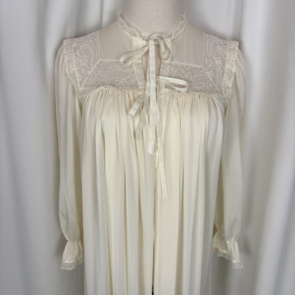 Vtg Lady Leonora Peignoir Robe Sz 10 Ivory Bridal Lace Ribbon Full Sweep READ